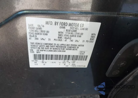 2016 Ford Edge Sel from USA, damaged, VIN 2FMPK3J88GBC09358